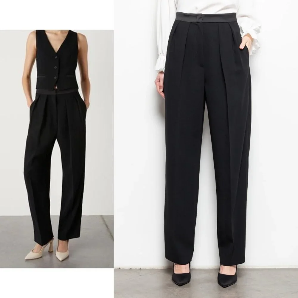 Marella 365 Arles Black Long Trouser Pleated Pants Size 8 NWT